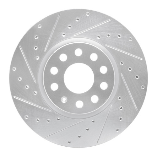 R1 05-25 Audi Q3 Front Left Drilled & Slotted Silver Brake Rotor
