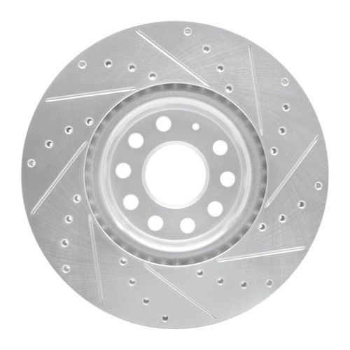 R1 05-25 Audi Q3 Front Left Drilled & Slotted Silver Brake Rotor