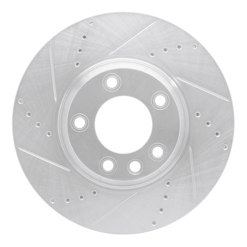 R1 03-15 Audi Q7 Right Front Drilled & Slotted Silver Brake Rotor