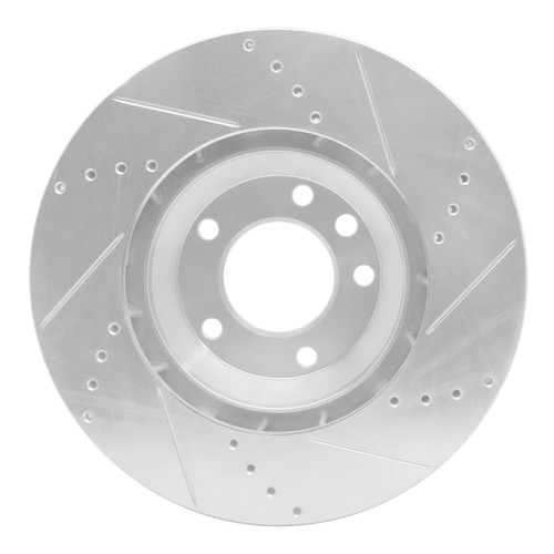 R1 03-15 Audi Q7 Right Front Drilled & Slotted Silver Brake Rotor