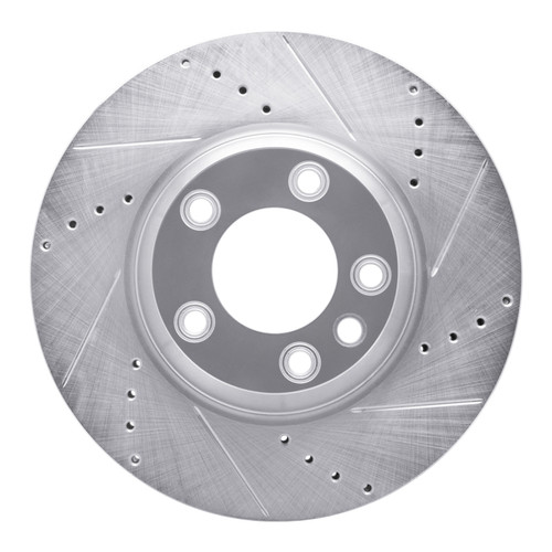 R1 03-15 Audi Q7 Left Front Drilled & Slotted Silver Brake Rotor