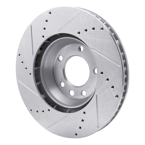R1 03-15 Audi Q7 Left Front Drilled & Slotted Silver Brake Rotor