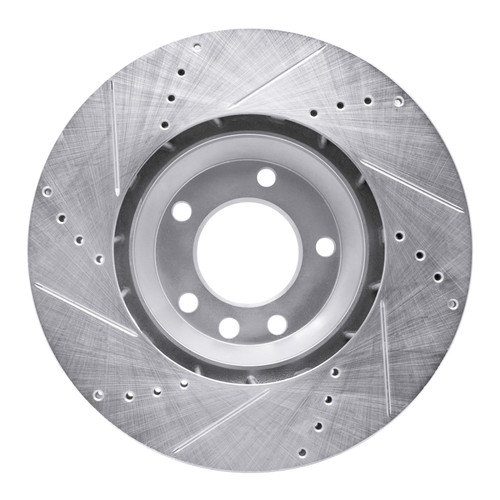 R1 03-15 Audi Q7 Left Front Drilled & Slotted Silver Brake Rotor
