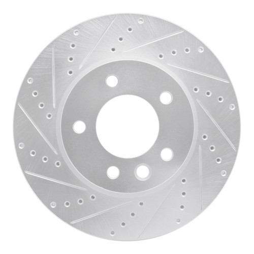 R1 03-18 Porsche Cayenne Left Front Drilled & Slotted Silver Brake Rotor