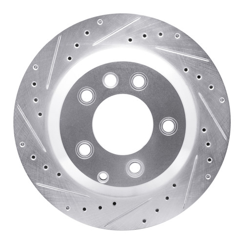 R1 03-18 Audi Q7 Rear Left Drilled & Slotted Silver Brake Rotor