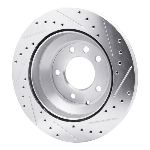 R1 03-18 Audi Q7 Rear Left Drilled & Slotted Silver Brake Rotor
