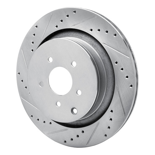 R1 09-24 Infiniti Q50 Rear Left Drilled & Slotted Silver Brake Rotor
