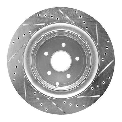 R1 09-24 Infiniti Q50 Rear Left Drilled & Slotted Silver Brake Rotor
