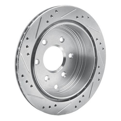 R1 05-25 Nissan Frontier Rear Right Drilled & Slotted Silver Brake Rotor