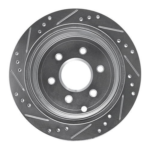 R1 05-25 Nissan Frontier Rear Right Drilled & Slotted Silver Brake Rotor