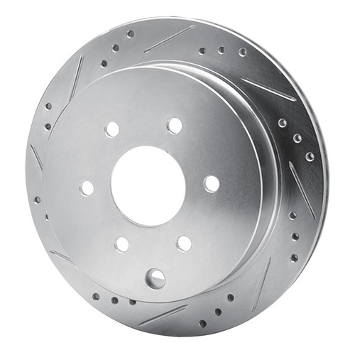 R1 05-25 Nissan Frontier Rear Left Drilled & Slotted Silver Brake Rotor