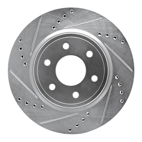R1 05-25 Nissan Frontier Front Left Drilled & Slotted Silver Brake Rotor