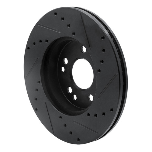 R1 90-95 Mercedes-Benz E420 Front Left Drilled & Slotted Black Brake Rotor