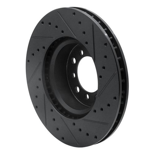 R1 85-91 Mercedes-Benz 300SE Front Left Drilled & Slotted Black Brake Rotor