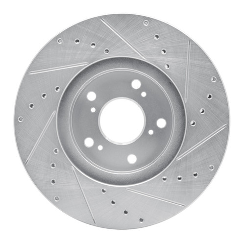 R1 99-14 Acura TSX Front Left Drilled & Slotted Silver Brake Rotor