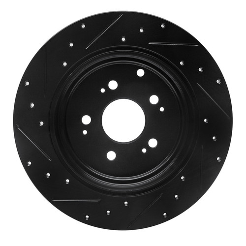 R1 06-14 Honda Ridgeline Rear Right Drilled & Slotted Black Brake Rotor