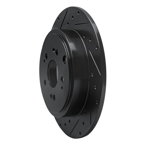 R1 06-14 Honda Ridgeline Rear Left Drilled & Slotted Black Brake Rotor