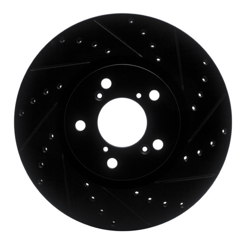 R1 06-14 Honda Ridgeline Front Right Drilled & Slotted Black Brake Rotor