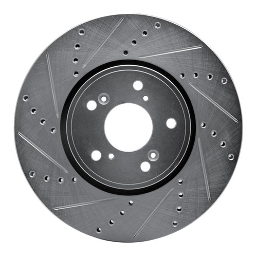 R1 14-20 Acura TLX Front Left Drilled & Slotted Silver Brake Rotor