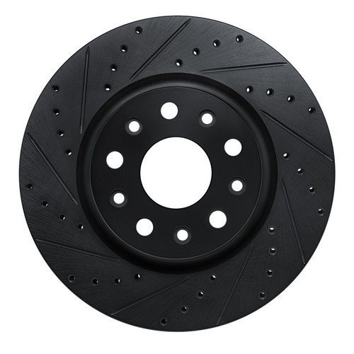 R1 18-25 Jeep Wrangler Front Left Drilled & Slotted Black Brake Rotor