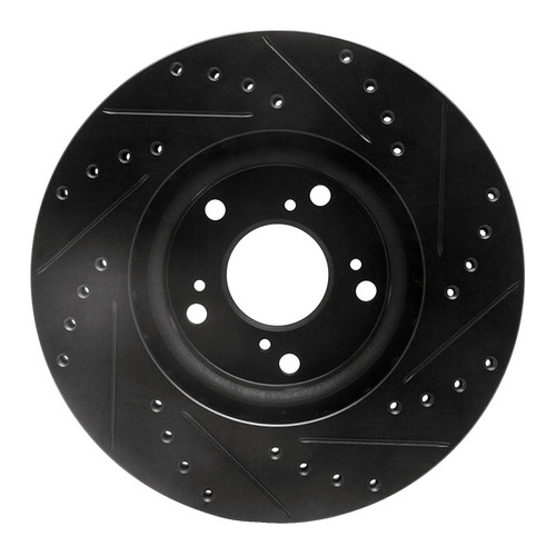 R1 02-15 Acura CSX Front Left Drilled & Slotted Black Brake Rotor