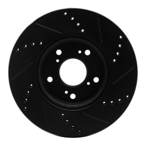 R1 13-25 Honda Civic Sedan Front Left Drilled & Slotted Black Brake Rotor