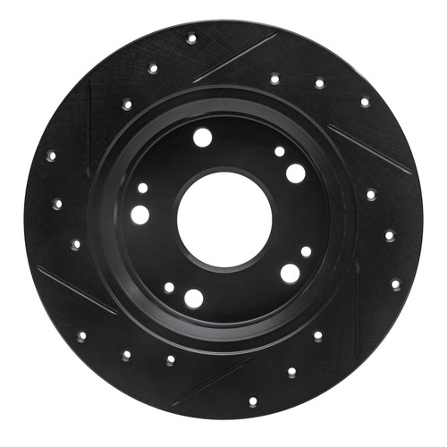 R1 11-15 Honda CR-Z Rear Right Drilled & Slotted Black Brake Rotor