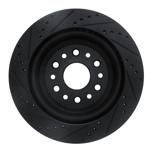 R1 19-25 Ram 1500 Rear Right Drilled & Slotted Black Brake Rotor