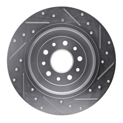 R1 05-19 Ford Explorer Rear Left Drilled & Slotted Silver Brake Rotor