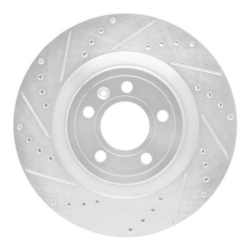 R1 11-14 Ford Mustang Front Left Drilled & Slotted Silver Brake Rotor