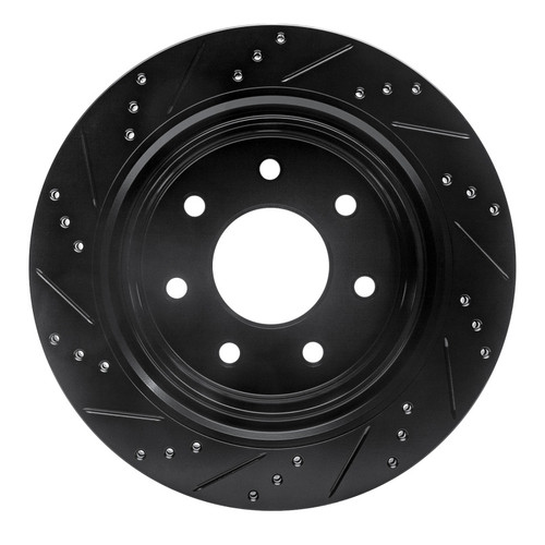 R1 12-14 Ford F-150 RWD Rear Right Drilled & Slotted Black Brake Rotor