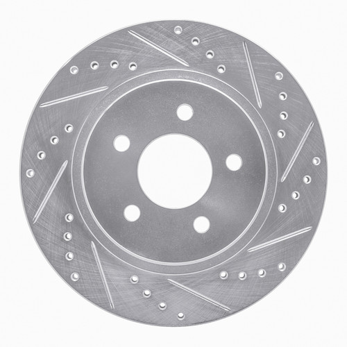 R1 05-14 Ford Mustang Rear Right Drilled & Slotted Silver Brake Rotor