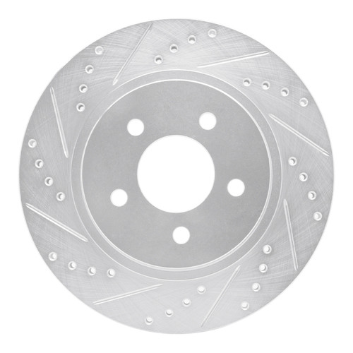 R1 05-14 Ford Mustang Rear Left Drilled & Slotted Silver Brake Rotor
