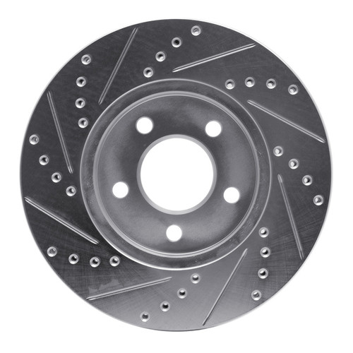 R1 05-10 Ford Mustang Front Right Drilled & Slotted Silver Brake Rotor