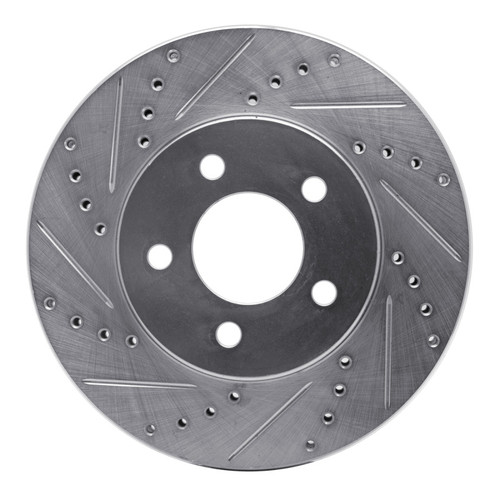 R1 05-10 Ford Mustang Front Left Drilled & Slotted Silver Brake Rotor