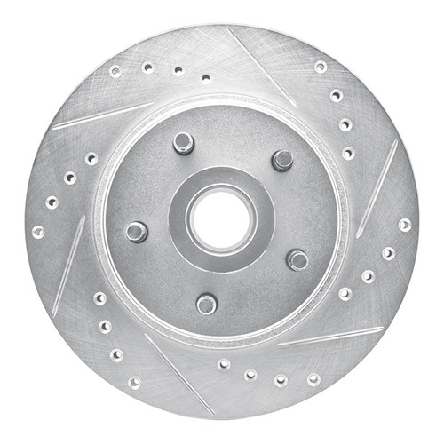R1 82-87 Ford Mustang Front Right Drilled & Slotted Silver Brake Rotor