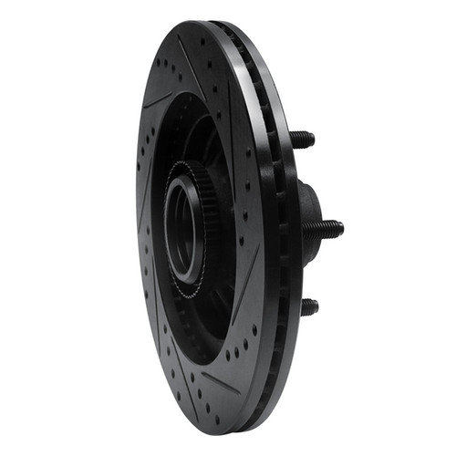 R1 00-04 Ford F-150 RWD Front Left Drilled & Slotted Black Brake Rotor