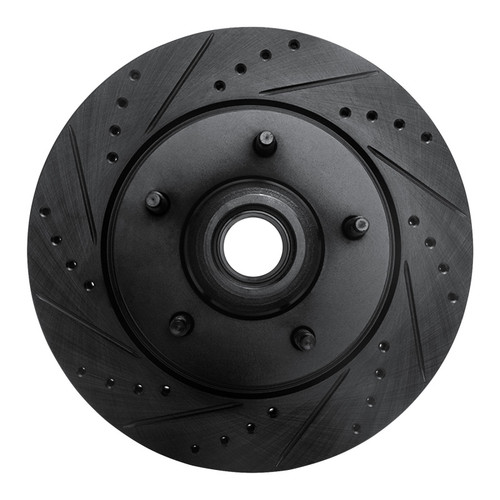 R1 97-99 Ford F-150 RWD Front Left Drilled & Slotted Black Brake Rotor