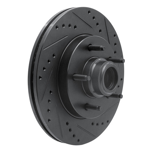 R1 97-99 Ford F-150 RWD Front Right Drilled & Slotted Black Brake Rotor ECB-54145R