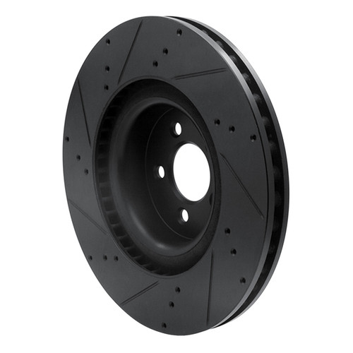 R1 15-23 Ford Mustang Front Right Drilled & Slotted Black Brake Rotor