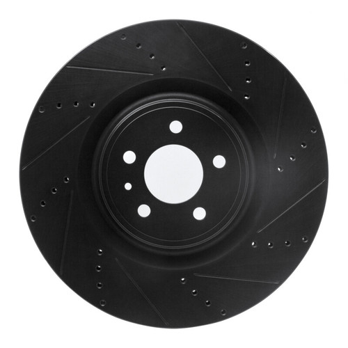 R1 13-14 Ford Mustang Front Right Drilled & Slotted Black Brake Rotor