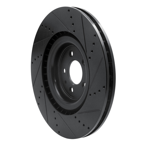 R1 13-14 Ford Mustang Front Left Drilled & Slotted Black Brake Rotor