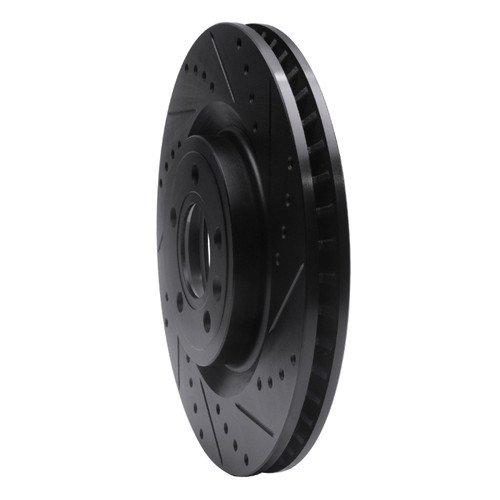 R1 11-14 Ford Mustang Front Right Drilled & Slotted Black Brake Rotor