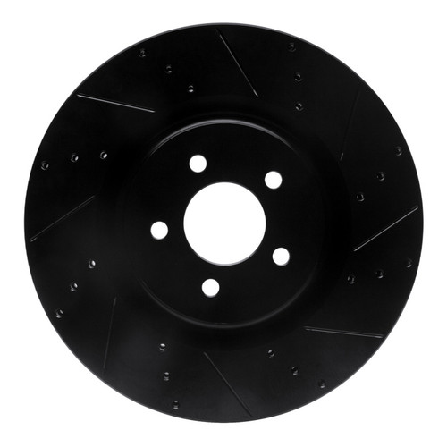 R1 07-14 Ford Mustang Front Right Drilled & Slotted Black Brake Rotor