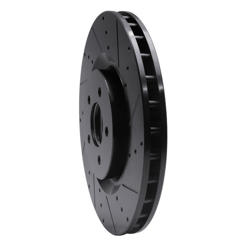 R1 07-14 Ford Mustang Front Right Drilled & Slotted Black Brake Rotor