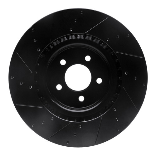 R1 07-14 Ford Mustang Front Right Drilled & Slotted Black Brake Rotor