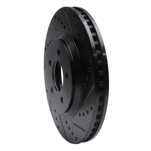 R1 05-14 Ford Mustang Front Right Drilled & Slotted Black Brake Rotor