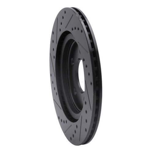 R1 05-14 Ford Mustang Rear Right Drilled & Slotted Black Brake Rotor