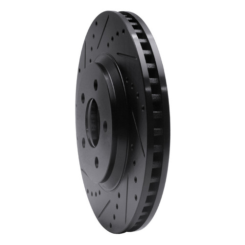 R1 05-14 Ford Mustang Front Left Drilled & Slotted Black Brake Rotor