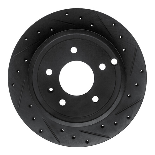 R1 07-15 Chevrolet Captiva Rear Right Drilled & Slotted Black Brake Rotor